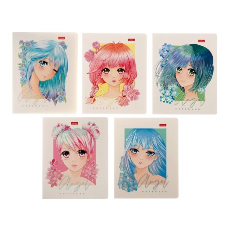 A notebook of 48 sheets in the Angels cage, anime, cover coated cardboard, 3D foil, matte lamination, rounded angles, 5V, mix
