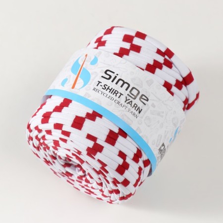 Knitted yarn secondary 90% cotton, 10% p/e, 100m/450 ± 50 g (white-red strip)-1