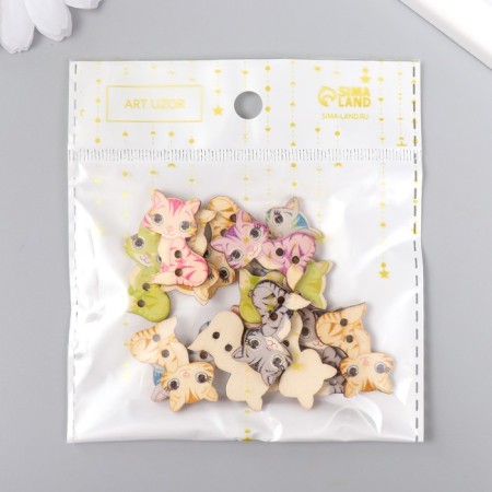 Buttons wood for creativity 2 punctures "cat" set of 15 pcs 1.6x2.6 cm mix-5