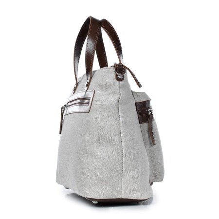 Female bag, textile material/genuine leather, 340x230x130 cm, milk/brown-3