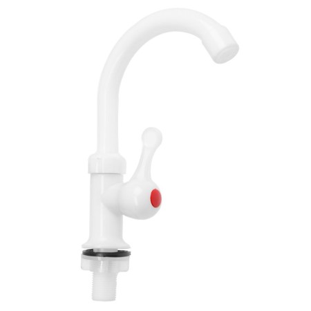 Tap for one water Zein Z3463, flat handle, R-shaped lumps, plastic, white-1