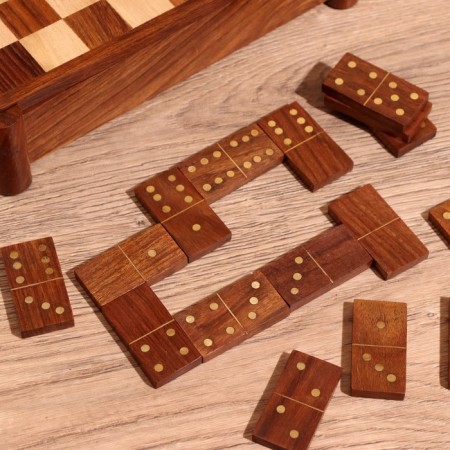 Board game 3V1 (chess + domino + cubes), board 20x20 cm, tree shisham-10