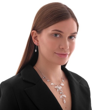 Set 2 objects: earrings, necklace "sophistication" a winter flower, white in silver, 40cm-4