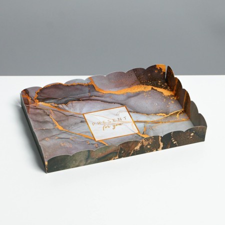 Cookie box, confectionery packaging with PVC lid, “marble”, 22 x 15 x 3 cm-2
