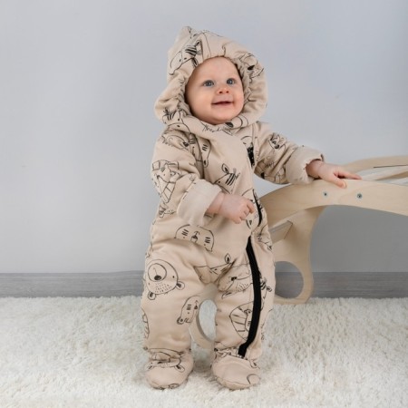 Kinderlitto children's jumpsuit “New friends. Beige animals ", height 62-68 cm-8