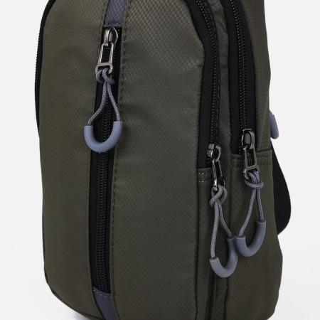 Male sling bag from textiles, headphones, green color-3