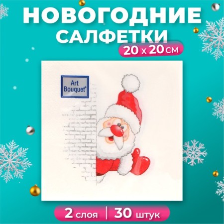 New Year's napkins paper art bouquet "Santa Claus", 2 layers, 20x20 cm, 30 pcs