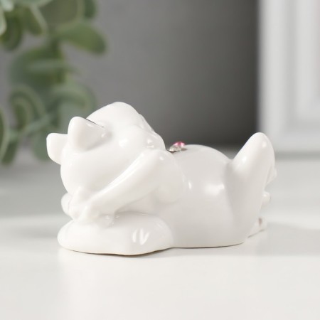 Souvenir Ceramics "Frog on vacation" White with gold, rhinestones 4.5x4x6.2 cm-3
