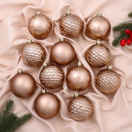 Set of balls plastic D-7 cm, 12 pcs "Alet mesh" brown