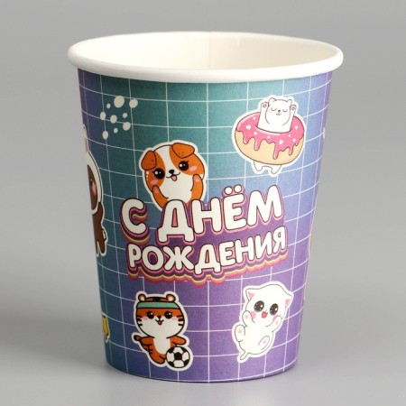 A one -time paper glass "Happy Birthday", animals , 250 ml-1