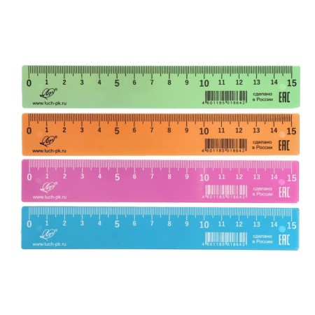 Ruler 15 cm, transparent, tinted, mix