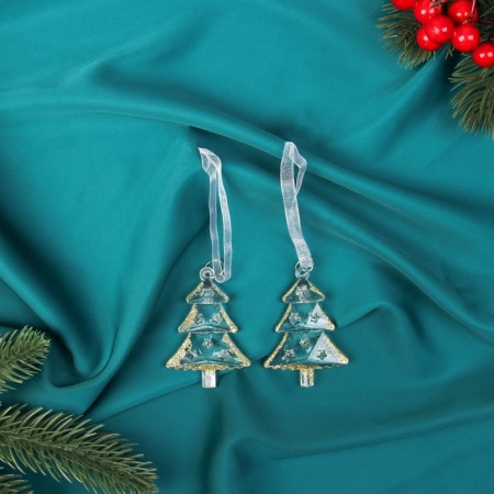 Christmas tree decoration "Transparent" (set 2 pcs) 6x4.5 cm, transparent with gold