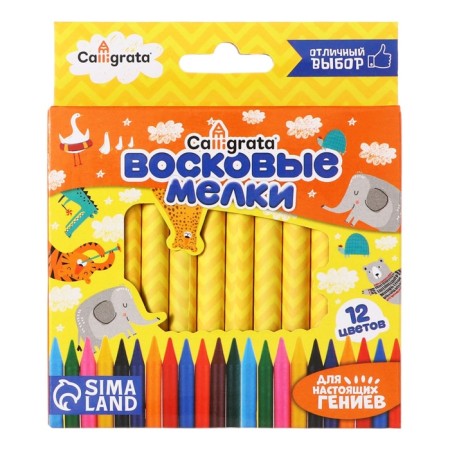 Pencils wax 12 colors, in a cardboard box-6