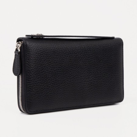 Male purse with lightning, with a pen, for bills, for cards, for coins, black color