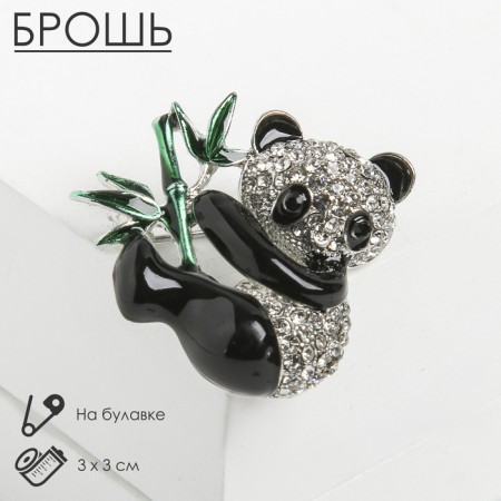 Panda brooch with bamboo, colored in silver