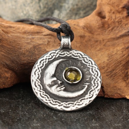 Amulet "Sun and Moon" with a stone topaz, 35x42 mm, metal
