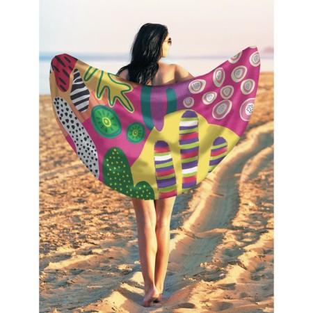 Pareo and beach rug "neon tropics", d = 150 cm