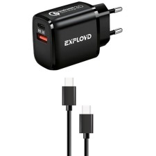 Сетевое зарядное устройство Exployd EX-Z-1340, USB-С/USB, 3 А, 20 Вт, кабель Type-C, черное