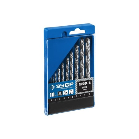 Set of drill on metal bison, steel P6M5, cylindrical shank, 1-10 mm, 10 pcs, class A-1