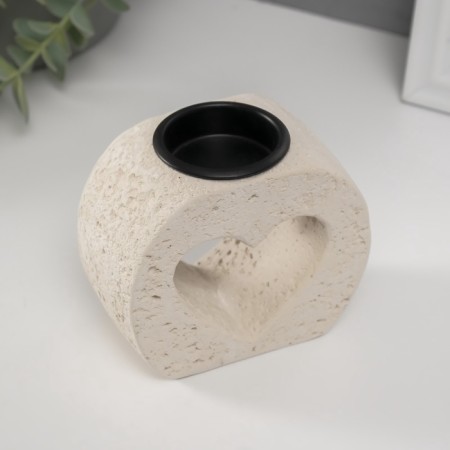 Gypsum candlestick, 1 candle "heart in stone" d = 3.8 cm 5x9.6x8.5 cm-4