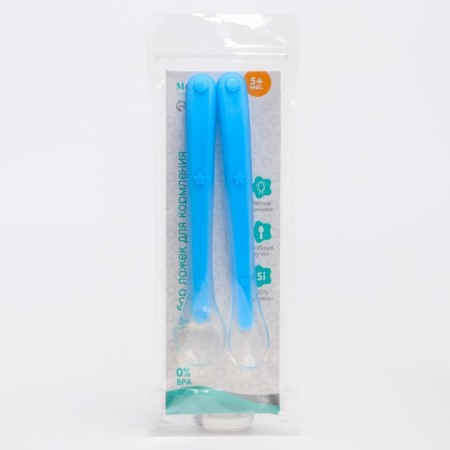 Set of silicone spoons for feeding, 2 pcs., Blue color-4