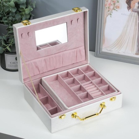 Casket to the leatherette for jewelry "banged" snow -white 8.5x23.5x19 cm-1