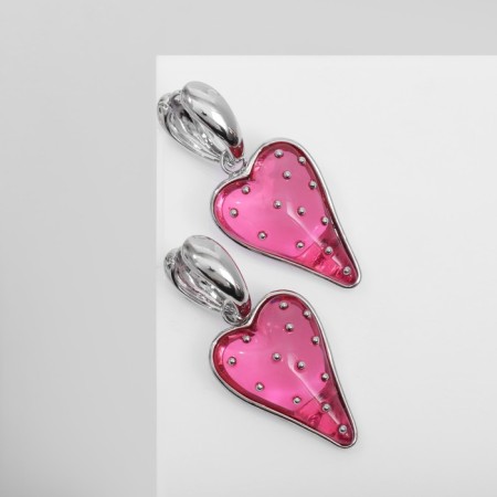 Earrings Assorted "Heart" strawberries, pink color in silver