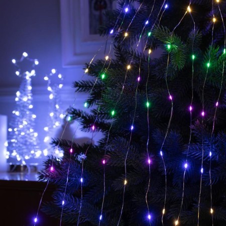 Girlynda "Horse tail" 10 threads of 2 m, IP20, silver thread, 200 LED, glow of multi, 12 V