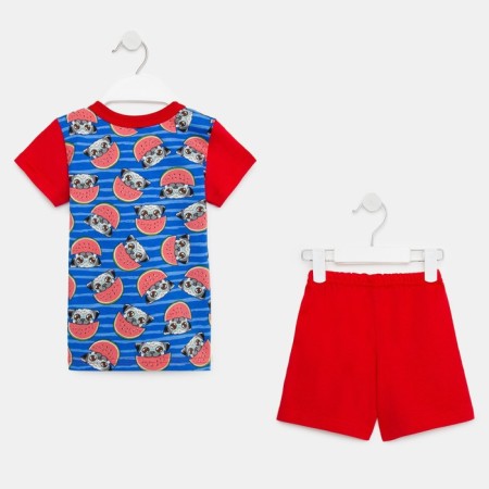 Suit (T -shirt, shorts) for a boy, blue color/pugs, height 86-2