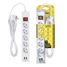 Düwi network filter, 5 outlets, 3 m, 10 A, PVS 3x0.75 mm2, with salary, 2USB, with curtains, white