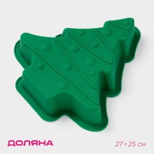 Baking uniform “Christmas tree with a garland”, silicone, 27 × 25 cm, green color