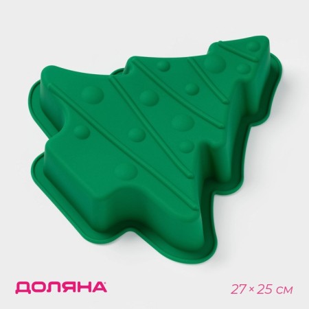 Baking uniform “Christmas tree with a garland”, silicone, 27 × 25 cm, green color