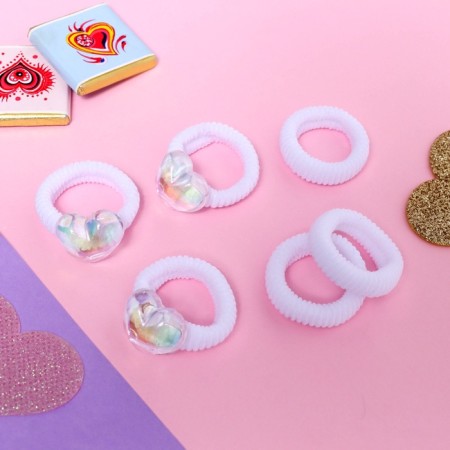 Hair gum "Tenderness" (set 6 pcs) heart, 2 cm, white-1