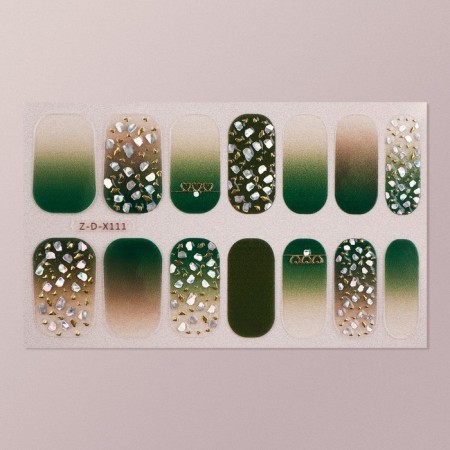 Flood strips for manicure, 14 pcs, green color-3