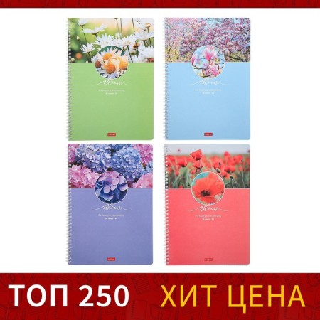 A4 notebook, 96 sheets in a cage on the crest "Beauty of Flowering", covered Cardboard, OFSET block, mix