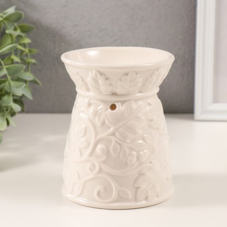 Aroma lamp ceramics "plant pattern" white aged 9.5x9.5x12 cm