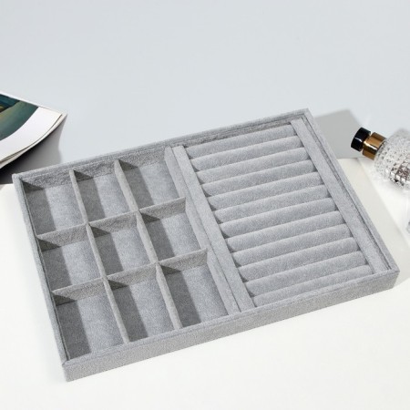 A decoration stand for 9 cells and 11 strips for rings, phlock, 35 × 24 × 3 cm, color gray color-1