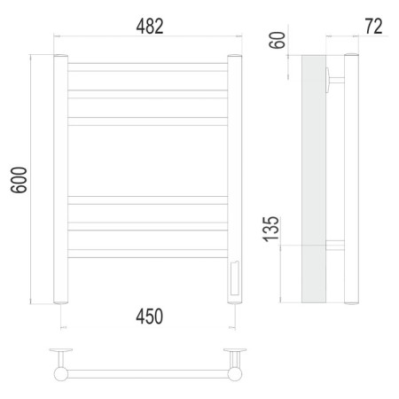 Terminus heated towel rail "Aurora" P6, 450x600 mm, Dimmer, Black Muars-2
