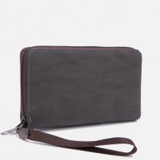 Male purse with zipper, department for bills, for maps, for coins, black color
