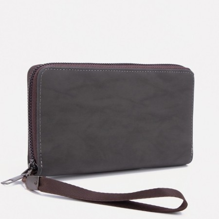 Male purse with zipper, department for bills, for maps, for coins, black color