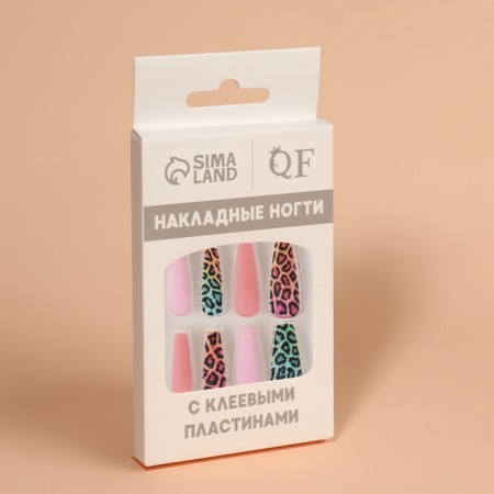 Follow nails "Bright leopard", 12 pcs, with adhesive plates, ballerina form, multi -colored-4