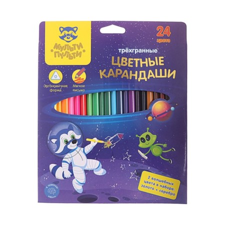 Pencils 24 colors "raccoon in space", trihedral