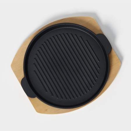 The cast -iron pan on the wooden stand “Circle. Grill ", 27.3 × 24 cm, black color-5