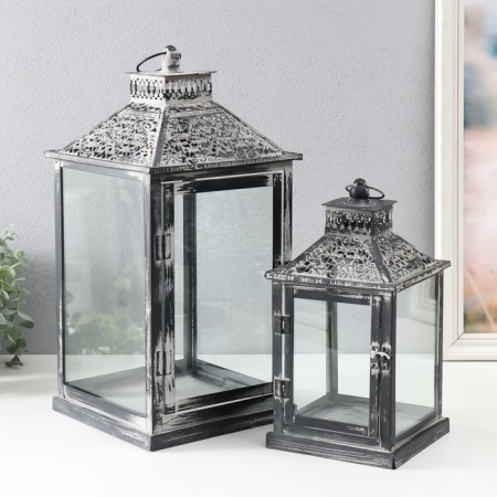 Climber Metal Lantern "Lace Patterns" set 2 pcs 14x14x27 cm, 20x20x40 cm-1