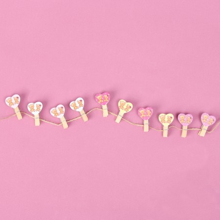 Decorative clothespins with a rope for the suspension "Hearts" set 10 pcs., 2.5 × 12.5 × 13.5 cm