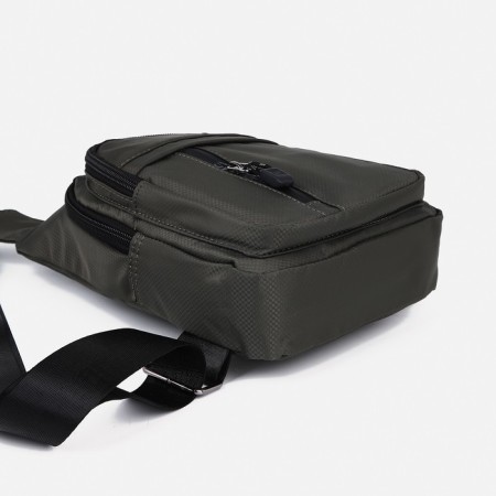 Male sling bag from textiles, headphones, green color-5