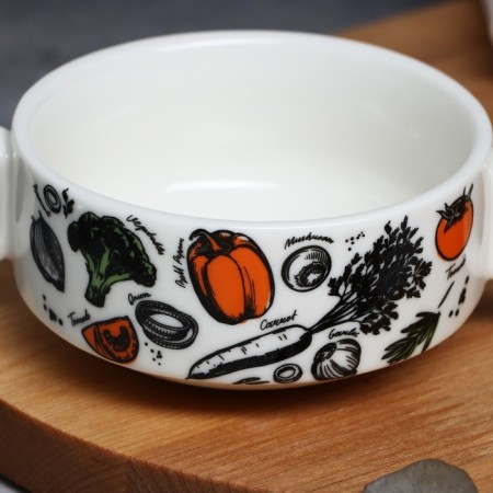 Clus with handles ceramic "vegetables", 10.5 x 5 cm, 220 ml, white color-4
