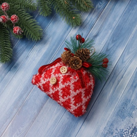 Christmas tree decoration "New Year's bag" 12.5x7.5 cm, red-1