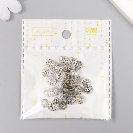 Decor hat for beads "Flower-Hall" silver 0.8x0.8 cm set 50 pcs-5