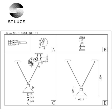 Suspension lamp ST LUCE. SL1804.403.01. Svevo. 1x60 W, E14, 21x21x17 cm, black color-5